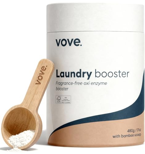 Vove Bio Enzyme Laundry Booster - 80 Washes 6x Enzyme Oxygen Stain Remover Powder - Fragrance Free for Sensitive Skin - Power Cleaner for Blood, Grass, Food, Pet Odours - FSC Wood Scoop