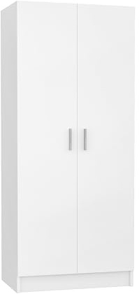 Panana 2 Door Wood Wardrobe Cabinet Closet with Hanging Rail and 2 Shelves, Bedroom Armoire for Storage (White)