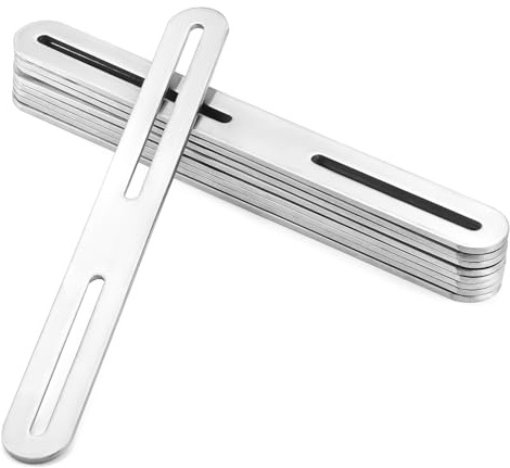 QWORK® Förpackning med 10 platta kontakter i rostfritt stål 215 x 24 mm, tjocklek 2,9 mm, för användning vid möbelmontering.