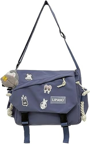 Inshere Aesthetic Crossbody Bag, Cute Messenger Bag for Women Men, Y2K Japanese Kawaii Bag with Cute Pins and Ornament Blue