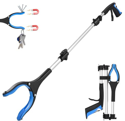 91cm Greifzange für Senioren - Faltbare Greifzange mit starkem Griff und 360° Drehkopf, Ergonomischer Greifer für Senioren, Robuste Müllzange für tägliche Aufgaben, Blau