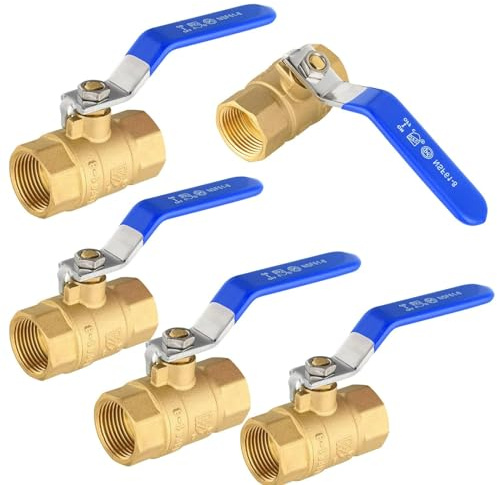 GUOFIS 1/2 Heavy Duty Full Port Brass Ball Valve,600 WOG FNPT FIP Threaded Valve for Compressed Air, Water, Plumbing or Oil(Blue Handle,5Pack)(VALVE344-5Pack)
