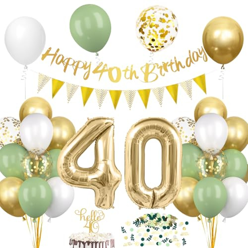 40. Geburtstag Deko: Salbeigrüne Tortendeko mit Luftballon und Girlande, Avocado Grüne Konfetti Ballon für Party Deko