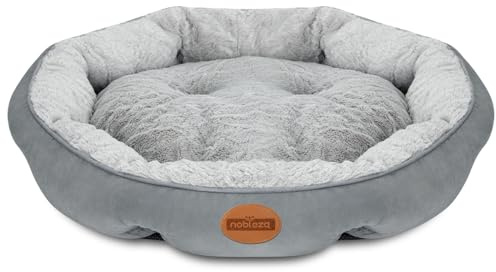Nobleza Cama para Perros Pequeños, Cama Lavable para Mascotas, Sofá Redonda de Perros y Gatos Antideslizantes y Antiestres, Felpa Suave y Mullida, Bordes Elevados, Gris, Ø80 x 18 cm