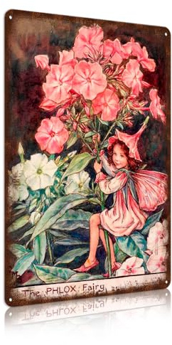 Flower Fairy Wall Decor Vintage Metal Tin Signs Fairy Garden Accessories - The Phlox