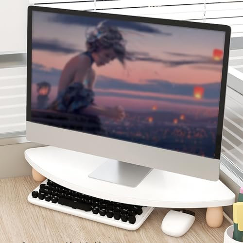 ZIMGOD Monitorständer Eckmonitorständer fürs Büro Holz, Ergonomischer Computerhalter fürs Wohnzimmer, Niedliche Dreieckige Schreibtischablage zum Platzsparen, (White)
