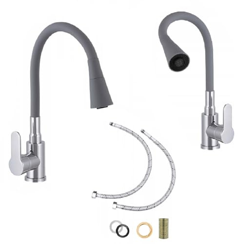 Küchenarmatur Wasserhahn Küche Mischbatterie Flexibel 2 Strahlarten Spültischarmatur Brause Drehbar 360° (Grau)