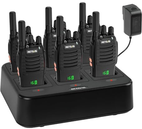 Retevis H777H Funkgerät Professionell, Walkie Talkie mit Bildschirm, PMR Funkgeräte mit 6 Fach Ladegerät, Lizenzfrei handfunkgerät, Type-C Aufladen, für Sicherheit, Logistics (6 Stück, Schwarz)