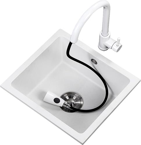 ZHENCHAO Évier de Cuisine évier en Acier Inoxydable évier de Cuisine évier Rond en Pierre de Quartz Noir évier Simple Lave-Vaisselle Balcon Petit évier de Lave-Vaisselle en Granit