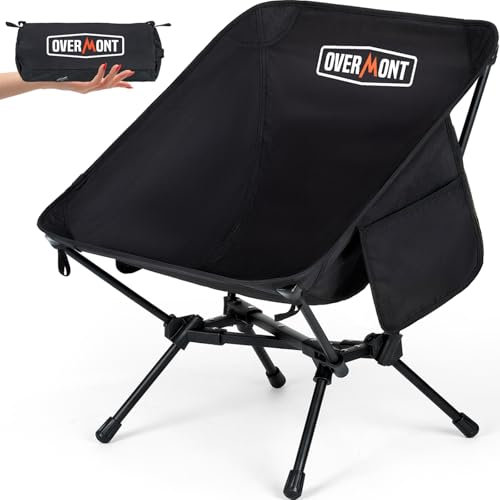 OVERMONT Ultralight Camping Chair for Adult - Portable Outdoor Chair Supports up to 150kg, Includes Carry Bag, Suitable for Beach, Garden, Picnic, Camping, and Fishing