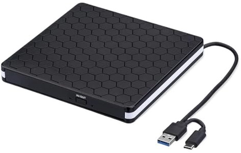 MZZYG Lecteur DVD Graveur De CD Plug and Play USB3.0 Type C, Graveur De DVD RW Externe, Transfert À Grande Vitesse, Lecteur CD, Lecteur Optique Externe(White Border)