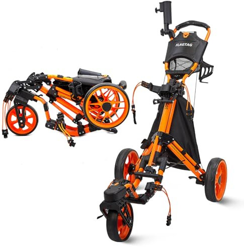 FLAGTAG Golf Push Cart 3 Wheel with 360 Swivel Front Wheel,Lightweight and Foldable Walking Golf Cart，One-Click Foldable,with Foot Brake