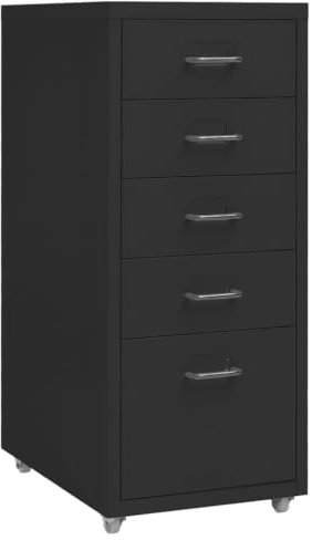 Myheimly Aktenschrank 5 Schubladenmit Rollen Schwarz 28x41x69cm Aktenschrank mit Rollen Rollcontainer Bürocontainer Schubladenschrank Büroschrank Metallschrank Schrank Mobiler