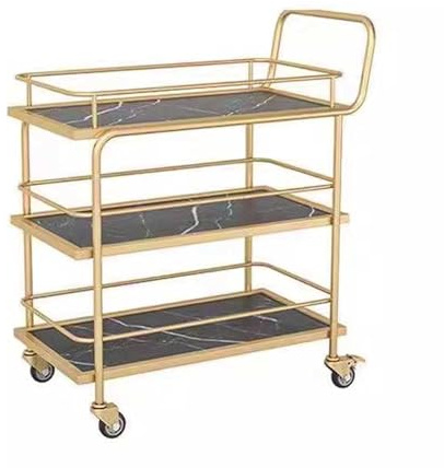 Goldener 3-stöckiger Barwagen mit Rädern für Zuhause, Küche, Servieren, moderner Weinwagen, Getränke-Bartisch, mobiler Getränkewagen für Esszimmer, Party, Multifunktions-Aufbewahrungsregal, Wagen