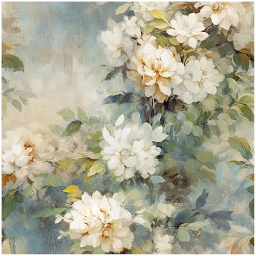 HAOKHOME Self Adhesive Floral Wallpaper Beige/Blue/Green Flower Bouquet Wall Paper Removable for Bedroom Contact Paper 3m x 44.5cm