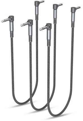 Elebase Guitar Patch Cables 60CM 3-Pack,1/4 inch Guitar Pedal Cord | 6.35mm Right-Angle Nylon Instrument Audio Lead,Pedalboard Connector TS Copper Wire for Amp,Amplifier,Mixer,Electric Bass