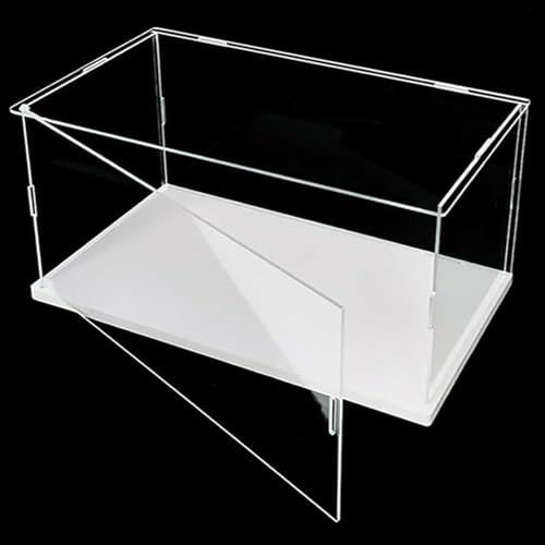 TRUHUI Front-Open Door Thickened Full Size Clear Display Case, Clear Dustproof Showcase with Side Door, Height10CM*Length20CM*Width20CM, White Base