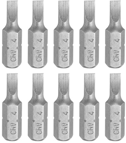 sourcing map 10pcs Flat Head Screwdriver Bit 1/4 Hex Shank SL4 Head 1 Length CR-V Steel Slotted Screw Driver Drill Bits for Repair Work Electric Screw Driver