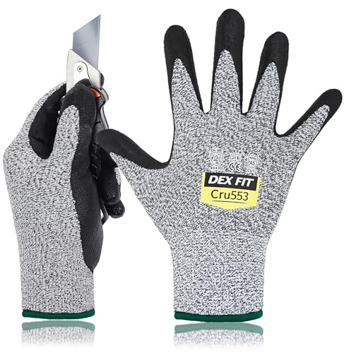 DEX FIT Cru553 Gants Anti-Coupure Niveau 5, Power Grip Antidérapant, Confort 3D comme à Mains Nues, Fins & Légers, Respirants, Compatibles Écran Tactile, Lavables; Gris 6 (XS) 1 Paire