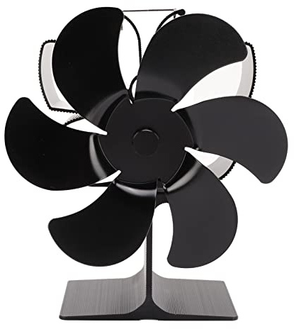 Wärmebetriebener Ofenventilator, 6 Flügel, leiser Kaminventilator, thermisch betrieben, energieeffizient, hochtemperaturbeständig, schwarze Aluminiumlegierung, für Holzöfen,