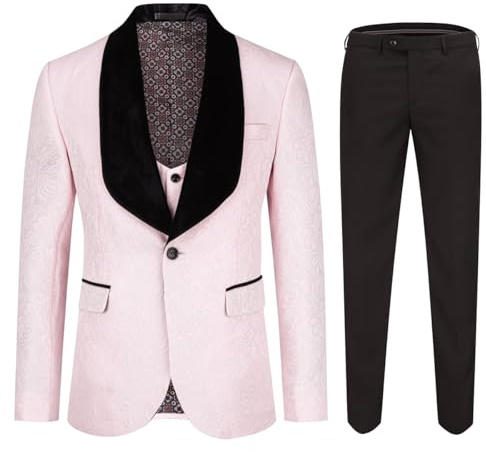 YFFUSHI Costume Homme 3 Pièces Smoking Jacquard Noeud Papillon Tenue de Cérémonie pour Mariage Soirée