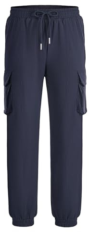 JOCMIC Boys Waterproof Trousers Kids Hiking Cargo Joggers Pants Quick Dry Lightweight Navy, 11-12 Years, Tag 150