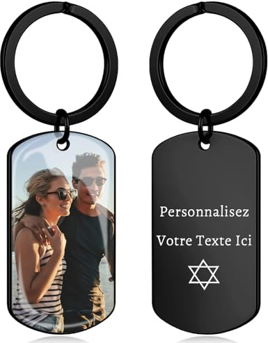 Porte Clef Personnalisable avec Photo, Porte-clés Personnalisé Recto Verso, Cadeau Personnalisé Pour Anniversaire Noël Fête des Pères, Idéal Pour Hommes Petit Ami Mari