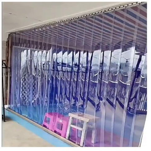 LINGDSWULING Láminas Industrial PVC para Almacenes Fábricas Supermercados Tiras Puerta Transparente Plástico Cortinas Exterior Anti-rasguños Fácil Instalación(47.24x98.43in/1.2x2.5m)