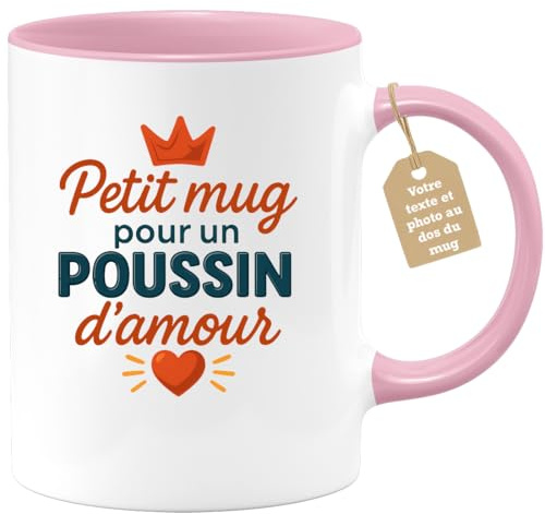quotedazur Café-Croissant - Mug Personnalisable Texte Photo Petit Pour Un Poussin D'Amour, Cadeau Noël Tendre Et Mignon Adorable Tasse Petits Amoureux - Rose/Céramique