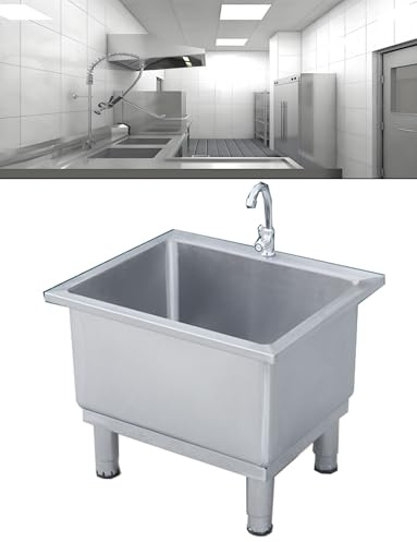 Stainless Steel Mop Service Basin Indoor And Outdoor Utility Sink Tub Mop Bucket Laundry Room Slop Sink Pool For Garage, Basement-Silver-60x50cm/23.6x19.7in