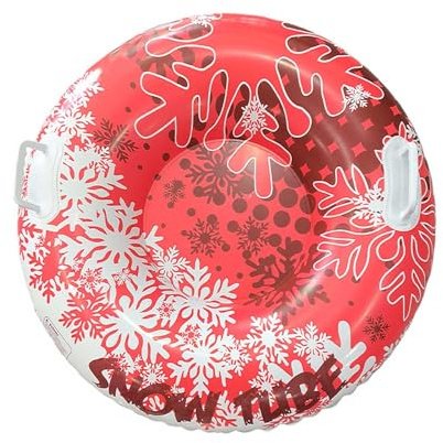Generisch Tubo da neve di Natale, slitta da neve gonfiabile, caramelle alla menta piperita, robusto tubo da sci gonfiabile con 2 manici, per bambini, adulti, inverno, esterno, 80 cm (rosso, 80 cm)