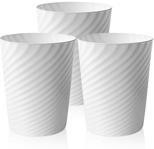 Exquilnova 3 Pack Waste Paper Bin,8L Plastic Rubbish Bin,Small Trash Bin with Stripe Design,Uncovered Trash Can,Waste Paper Basket for Kitchen,Bathroom,Bedroom,Office,Toilet(White)