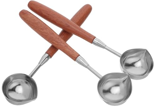 Cabilock Cuchara para Derretir Cera Diseño Elegante y Fácil de Usar con Mango de Madera y Vertedor 3 Unidades para Proyectos DIY y Bodas