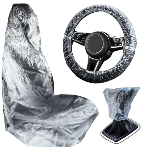 10 Stück Einweg Autositzbezüge Vordersitze, Kunststoff Auto Sitzbezüge | 10 Stück Einweg Lenkradbezüge und Einweg Schalthebel, Wasserdichter Staubdicht Autositzschoner für die Meisten Fahrzeuge
