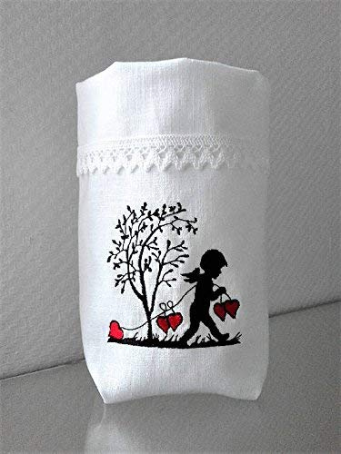 Lichtbeutel Geschenkbeutel Engel mit Herzkette GESTICKT Leinen.