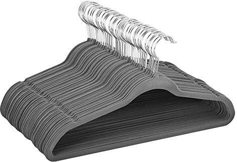 Yaheetech 100 Stück Kleiderbügel samt Anzugbügel mit rutschfeste Oberfläche Garderobenbügel Anti-Rutsch platzsparend 360° drehbarer Haken 0,5 cm dick Bügel Grau