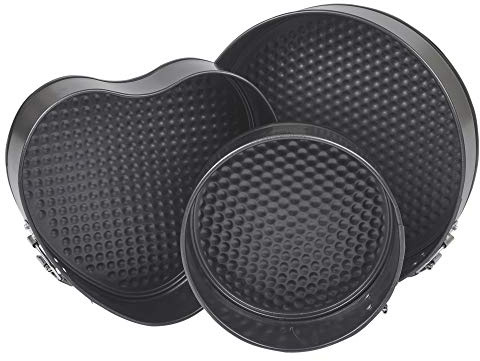 URBN-CHEF Set of 3 La Cucina Heart & Round Shaped Springform Cake Tin Non-Stick Quick Release Springform Baking Pan Shapes - Great for Sponge Cakes and Cheesecakes