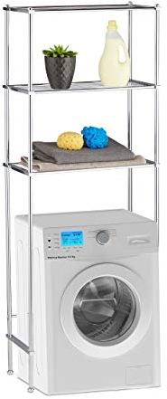 Relaxdays Mobile sopra Lavatrice, Scaffale Rialzato con 3 Ripiani per Lavanderia e Bagno, HLP 162 x 63 x 30 cm, Argento