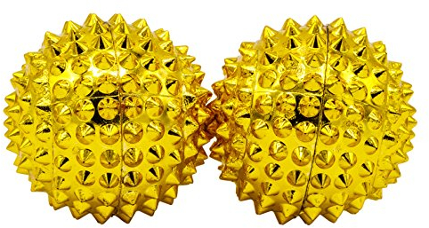 CHI-ENTERPRISE - zwei magnetische Massagebälle - klein | Faszienbälle zur selbsttherapeutischen Akupressur Behandlung | Inhalt: 2 Igelbälle in gold, je 32 mm Durchmesser & 228 Akupressurnadeln