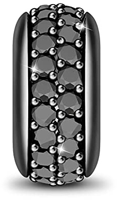 GNOCE Espaceur Stoppeur en Argent Sterling 925 Montre Mon Style Charm Bouchon Bloqueur Charms Décoré Pierre de CZ pour Charm Bracelets (Noir)