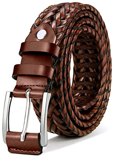 BULLIANT Mens Belts,Leather Woven Braided Belts for Gift Men Casual Jeans Golf(Light Brown,34-38 Waist Adjustable)