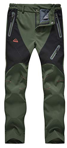 donhobo Damen Gefüttert Winterhose Wasserdicht Winddicht Atmungsaktiv Warm Verdickte Softshellhose Frühling Herbst Wanderhose Outdoorhose Grün XS