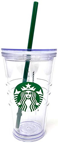 Starbucks Cold Cup - Vaso grande transparente con logotipo de paja verde, 16 onzas