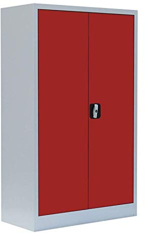 Stahl-Aktenschrank grau/rot 120x80x38,3cm | Komplett montiert keine Montage notwendig, abschließbar, Metallschrank, Büroschrank