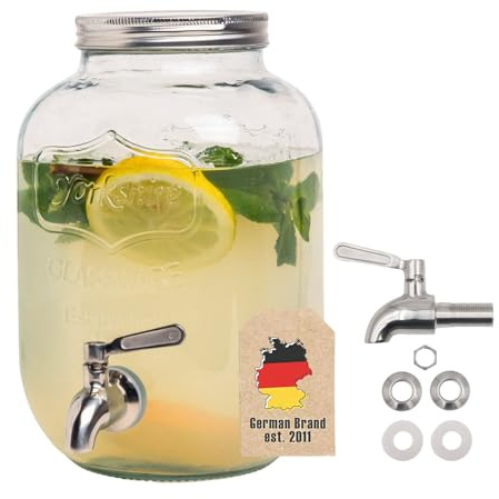 Intirilife Getränkespender 5 Liter aus Glas mit Zapfhahn - 16 x 27 cm - Wasserspender Saftspender Limonadenspender Glasbehälter für Getränke