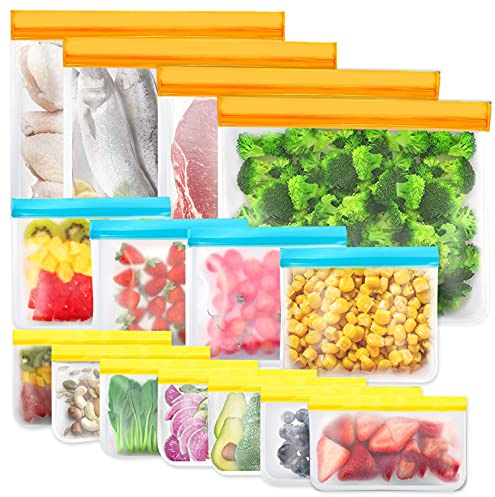 IDEATECH Gefrierbeutel Wiederverwendbar Frischhaltebeutel Zip BPA Frei | 15 Stück, auslaufsichere Sandwich Beutel wiederverschließbar für Gemüse Snack Obst Küche Aufbewahrung