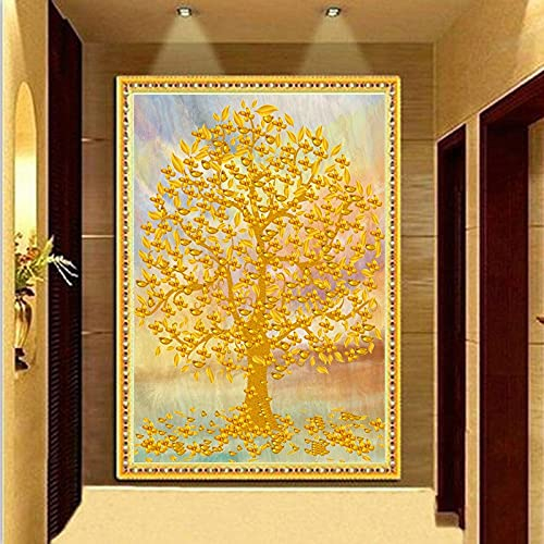 5D Diamant Painting Set Geldbaum,Komplettes DIY Diamant Gemälde Voller Bohrer,Groß Diamantmalerei Kreuzstich-Set für Erwachsene Kunst Basteln Leinwand für Home Wand-Decor50x140cm