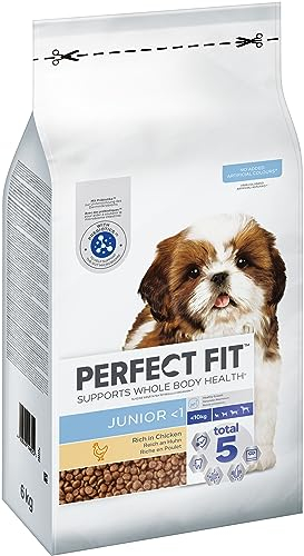 Perfect Fit Junior <1 Trockenfutter für kleine Hunde (<10kg) unter 1 Jahr, 6kg (1 Beutel) – Premium Hundefutter trocken für Welpen reich an Huhn, zur Unterstützung gesunden Wachstums