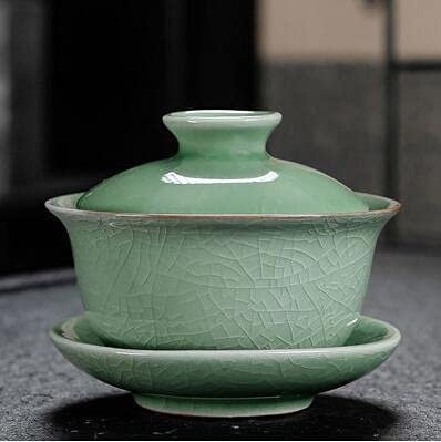 FOULA Dehua Gaiwan Grande tasse à thé en porcelaine blanche avec couvercle en céramique Bleu et blanc