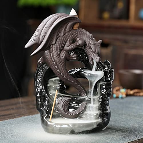 Drachen Räuchergefäß Keramik Wasserfall Räucherstäbchenhalter | Mit 20 Räucherkegeln & 30 Stäbchen Heimdekoration Aromatherapie Ornament Handgemacht